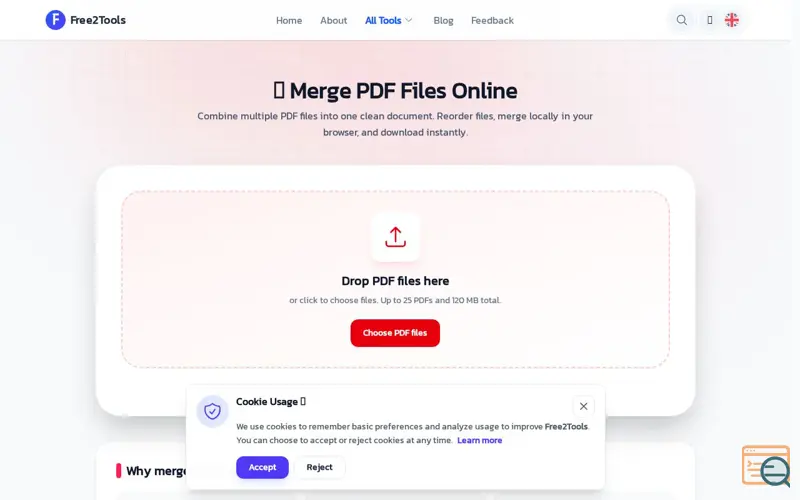 Screenshot of Merge PDF Files Online