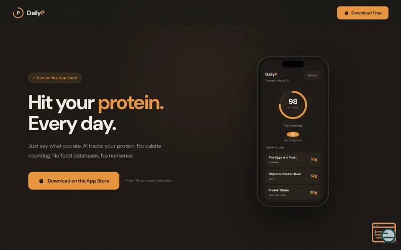 Screenshot of DailyP — Hit your protein. Every day.