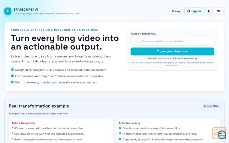 Screenshot of Transcripta AI