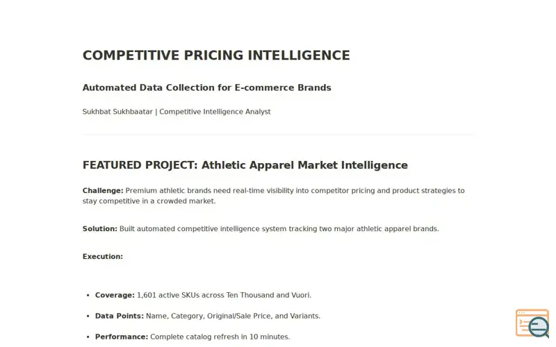 Screenshot of Competitor Pricing Intel for DTC Brands