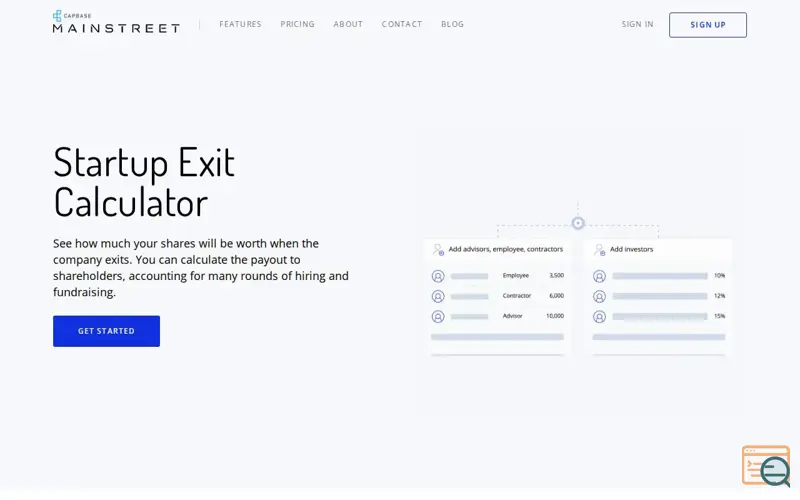 Screenshot of Startup Exit Calculator by Capbase