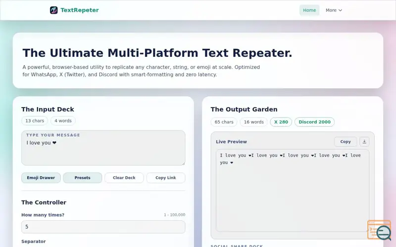 Screenshot of Text Repeater for social media