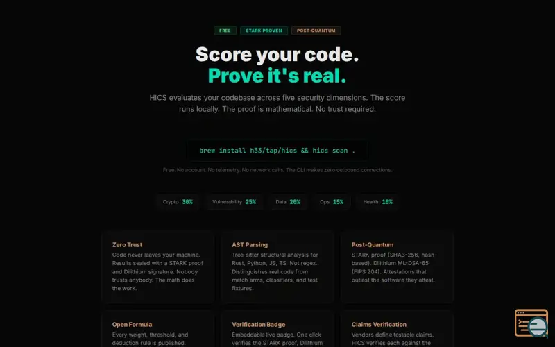 Screenshot of H33 HICS (H33 Code Scoring)