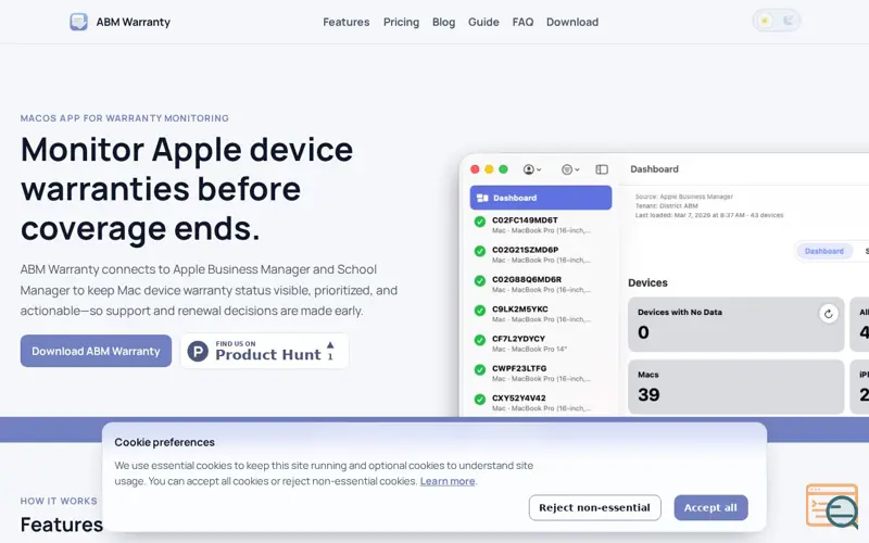 Screenshot of ABM Warranty