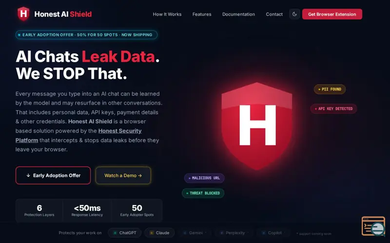 Screenshot of Honest AI Shield