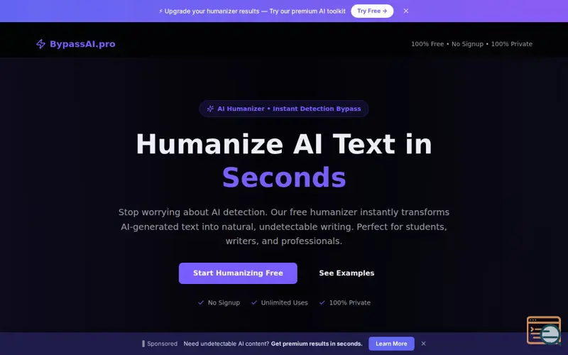 Screenshot of Bypass Free AI Humanizer