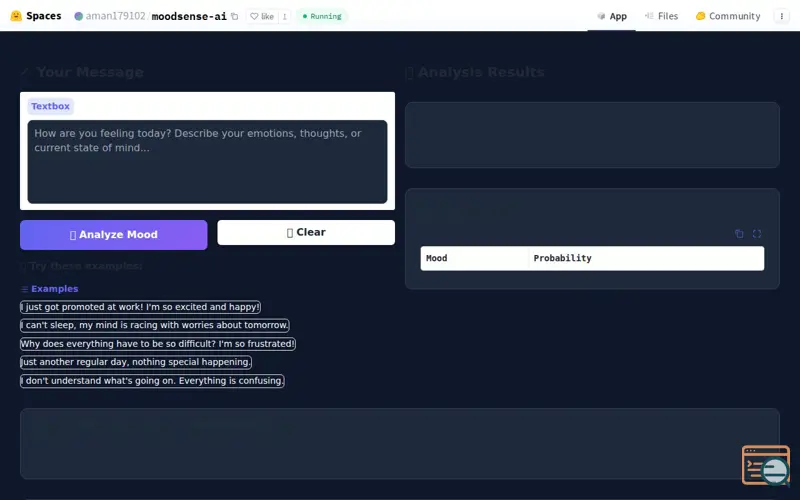Screenshot of MoodSense AI
