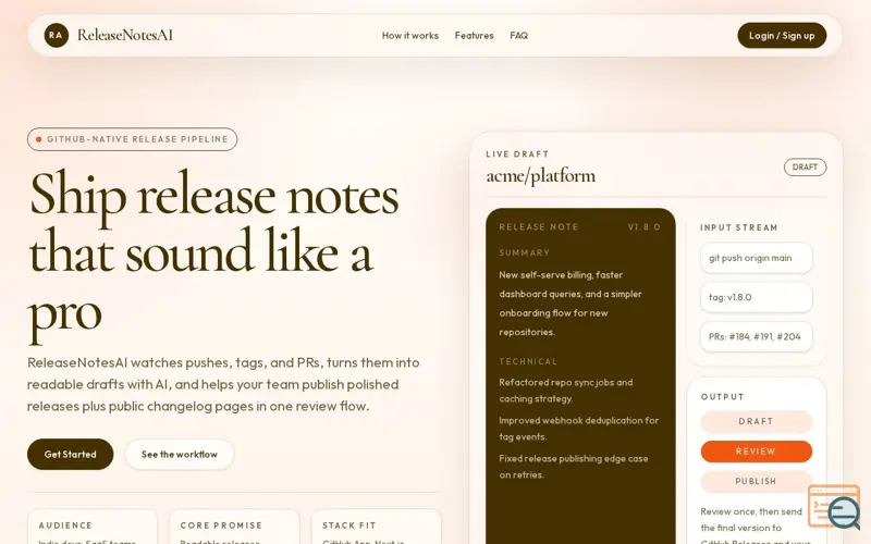 Screenshot of ReleaseNotesAI