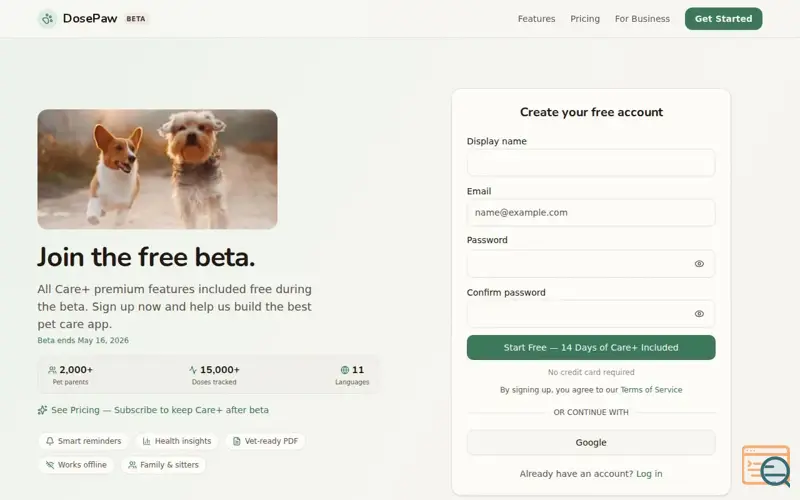 Screenshot of DosePaw