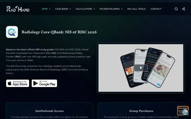 Screenshot of Radiology Core QBank: NIS & RISC