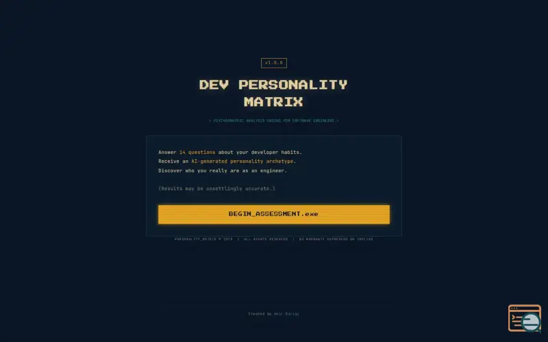 Screenshot of Dev Personality Test