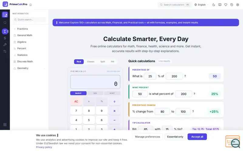 Screenshot of PrimeCalcPro