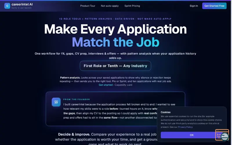 Screenshot of careerIntel AI - Public Launch