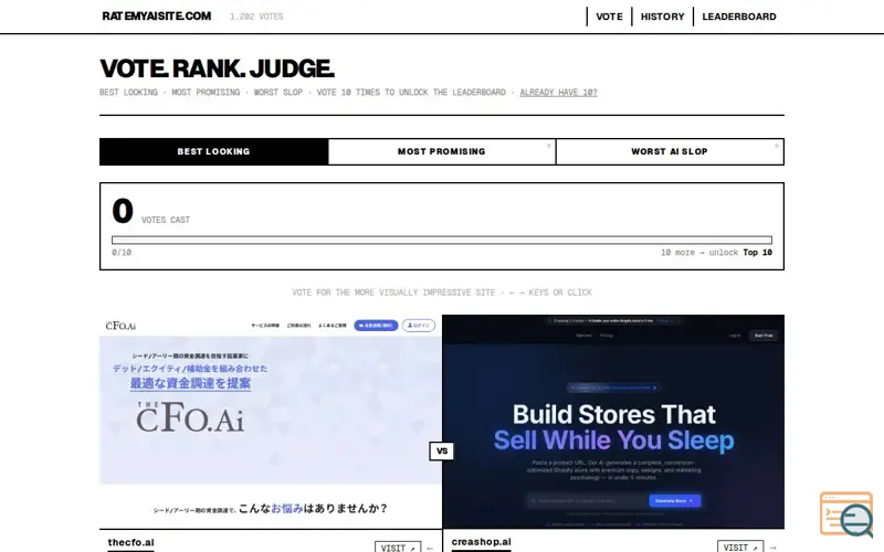 Screenshot of hot or not for .ai websites