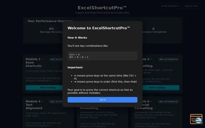 Screenshot of ExcelShortcutPro