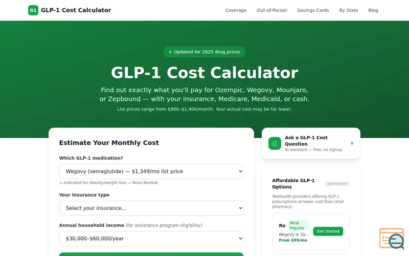 Screenshot of GLP-1 Cost Calculator