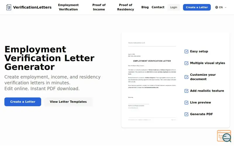 Screenshot of VerificationLetters