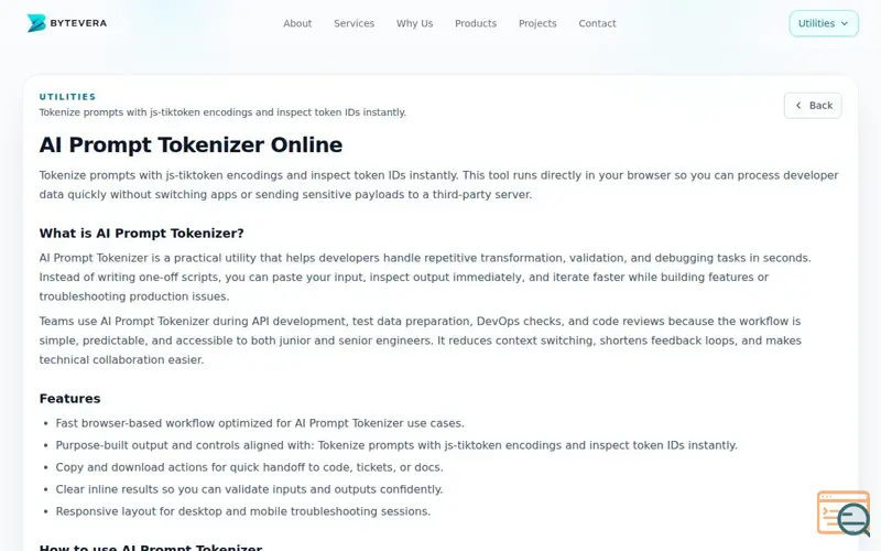 Screenshot of AI Prompt Tokenizer by ByteVera