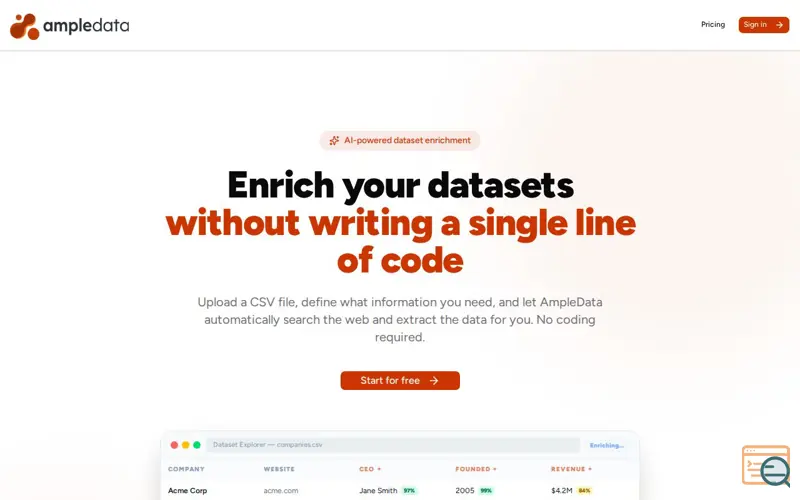 Screenshot of AmpleData - Structured data from the web