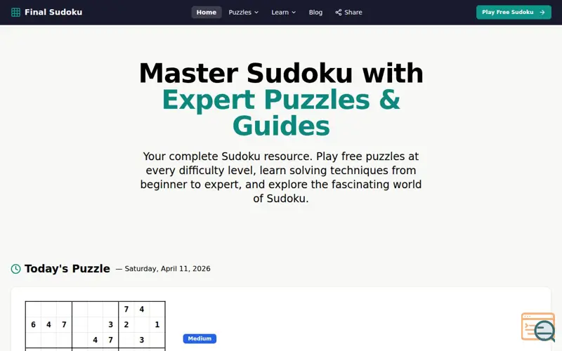 Screenshot of Final Sudoku