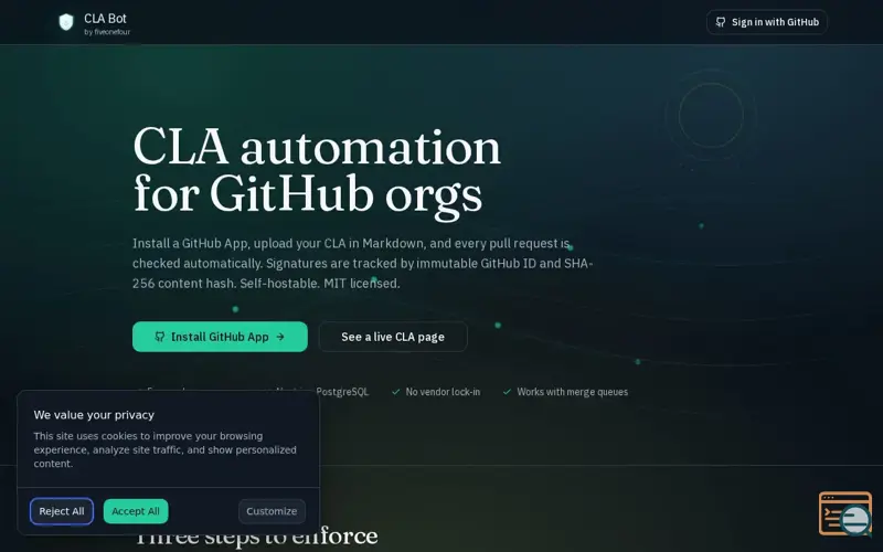 Screenshot of Contributor License Agreement Bot for GitHub