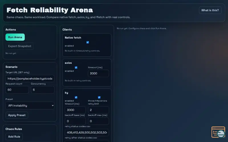Screenshot of Fetch Reliability Arena