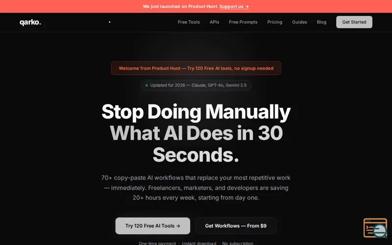 Screenshot of qarko — AI Workflow Automation Guides