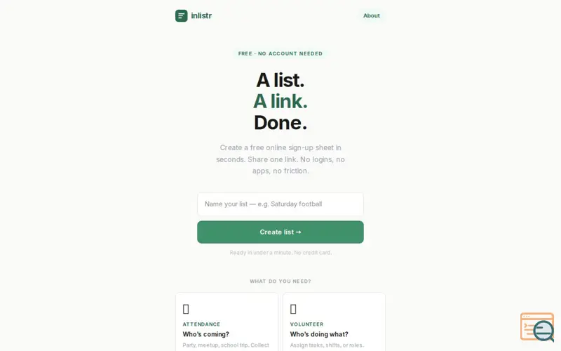 Screenshot of Inlistr
