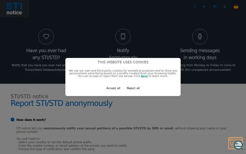 Screenshot of STI notice app