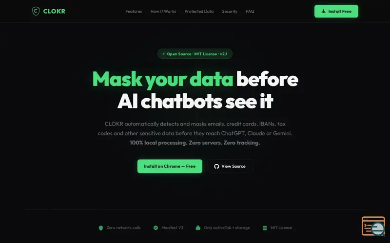 Screenshot of CLOKR — AI Privacy Shield