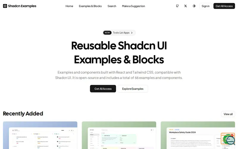 Screenshot of Shadcn Examples