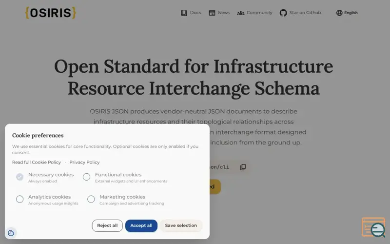 Screenshot of OSIRIS JSON