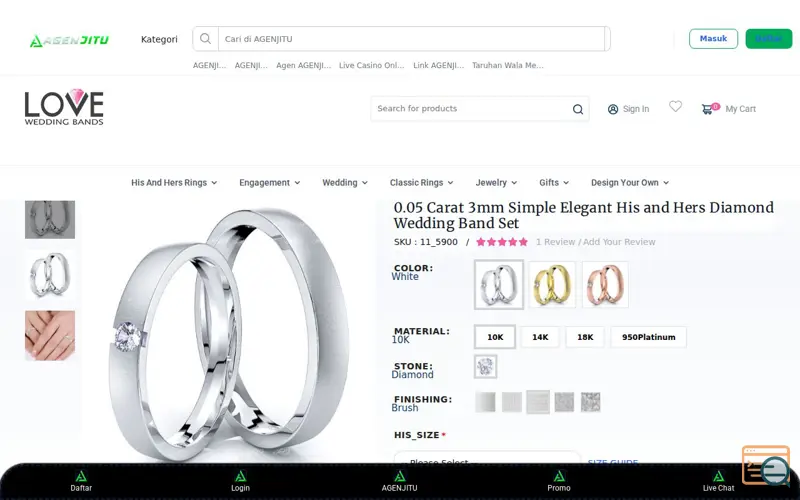 Screenshot of His & Hers 0.05ct Diamond Band Set