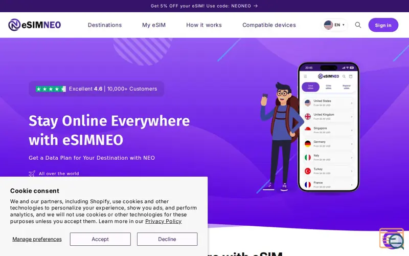 Screenshot of eSIM Neo