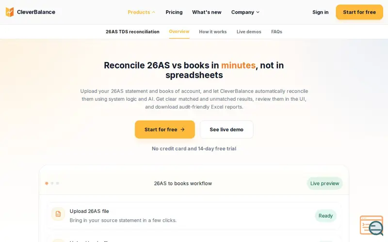 Screenshot of CleverBalance - 26AS TDS Reconciliation