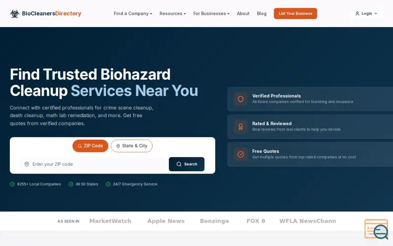 Screenshot of BioCleaners Directory