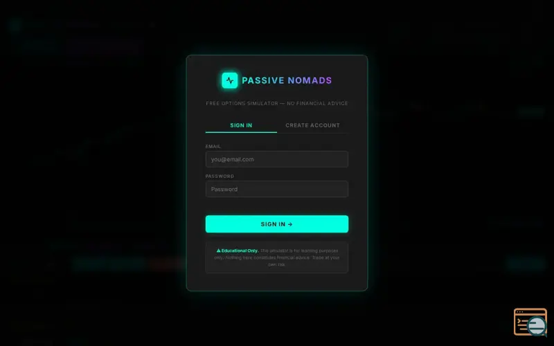 Screenshot of Passive Nomads options Simulator