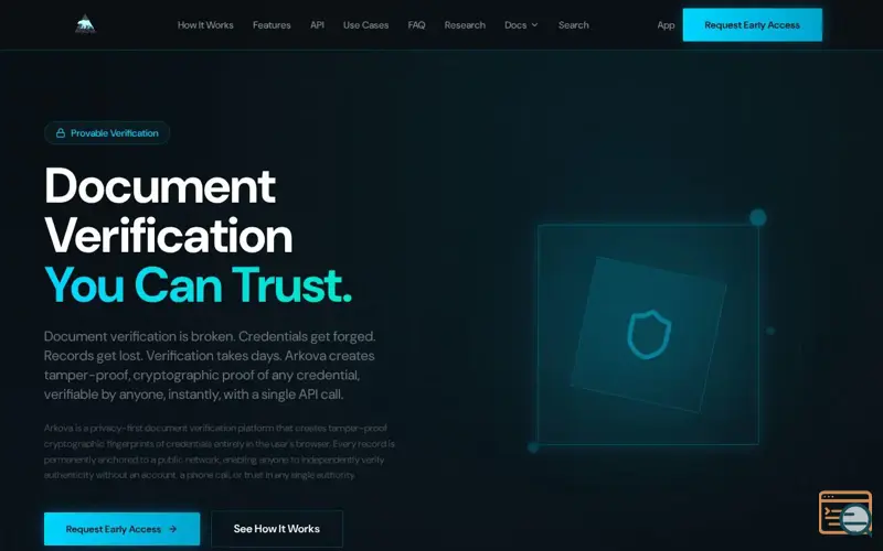 Screenshot of Arkova