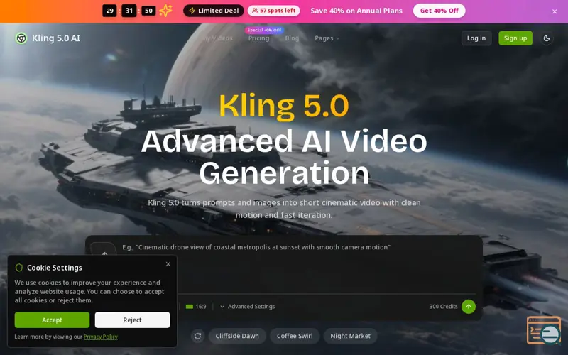 Screenshot of Kling 5.0 AI 