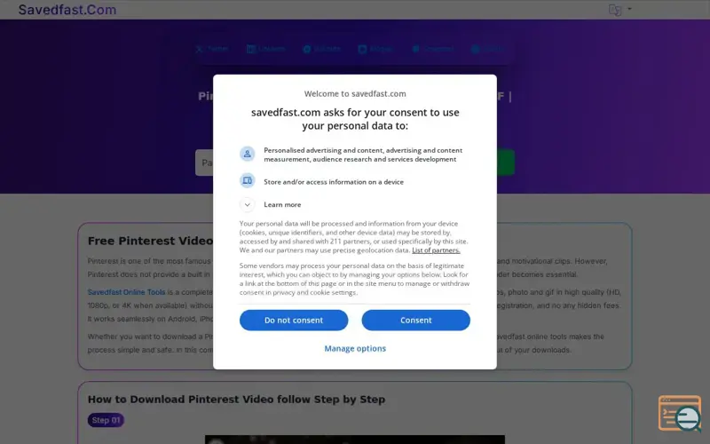 Screenshot of Savedfast Pinterest Video Downloader