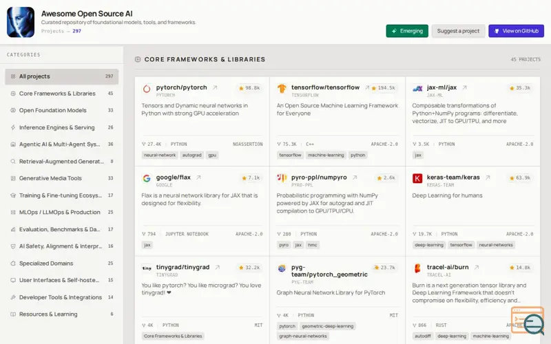 Screenshot of Awesome Open Source AI
