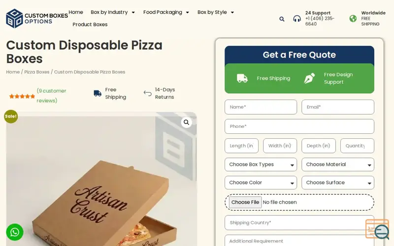 Screenshot of Custom Disposable Pizza Boxes