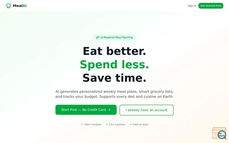 Screenshot of MealAI