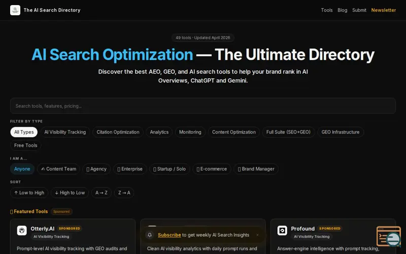 Screenshot of The AI Search Directory