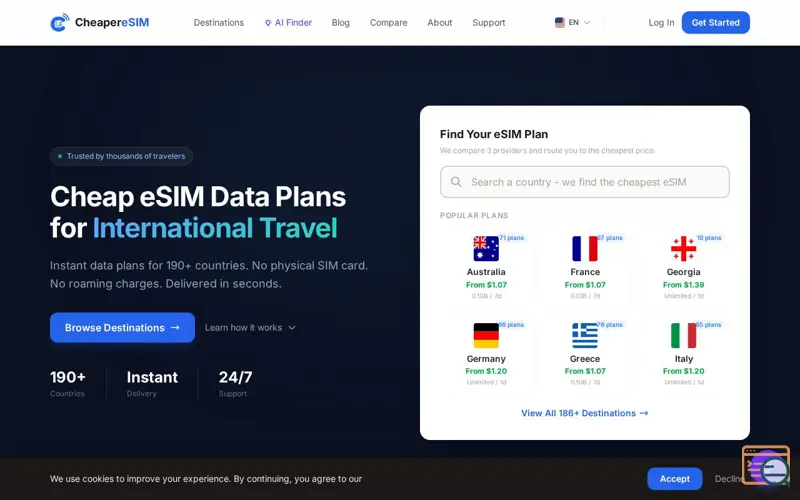 Screenshot of CheapereSIM