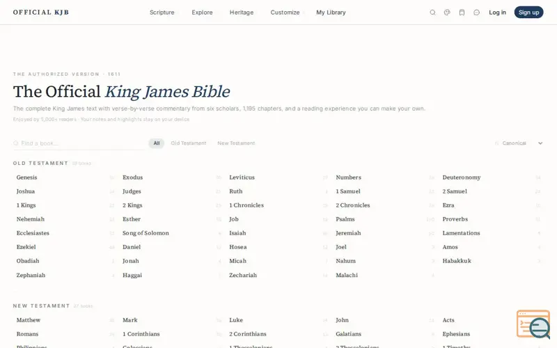 Screenshot of The King James Bible deserved a better website