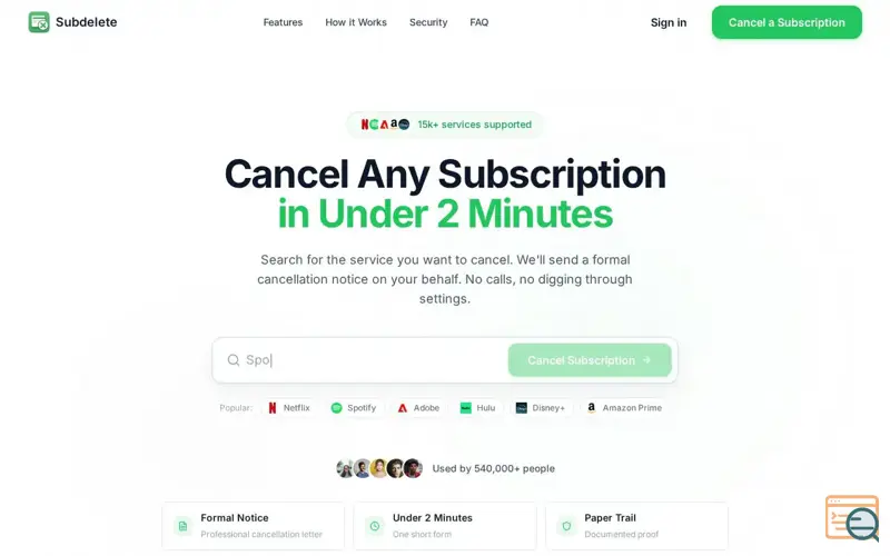 Screenshot of SubDelete