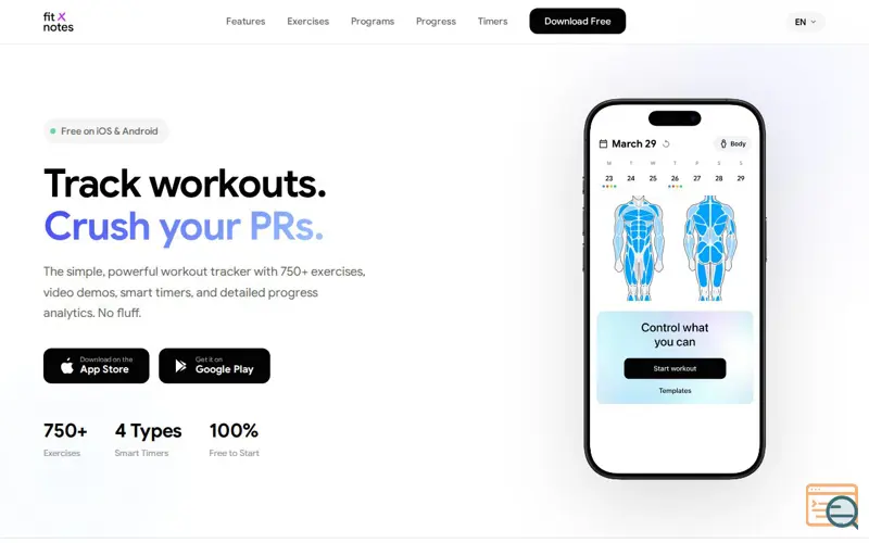 Screenshot of FitNotes X