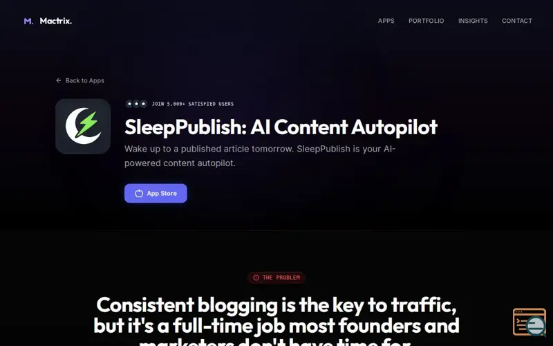 Screenshot of SleepPublish - Auto Content Marketing