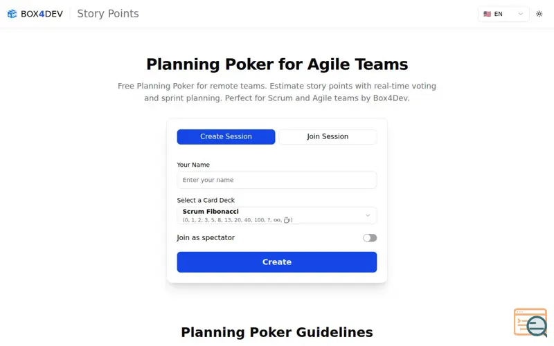 Screenshot of Planning Poker Story Points Estimator
